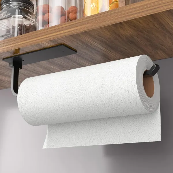 Paper Towel Holder - Self-Adhesive or Drilling, Matte Black, Upgraded Aluminum Kitchen Roll