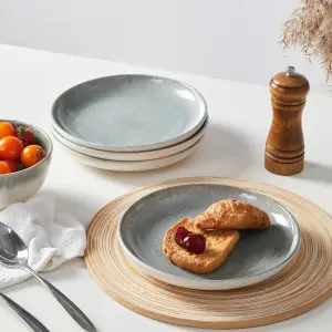 Pokini Gradient Green Stoneware Dinnerware Sets, Handmade Ceramic Round Dishes Set
