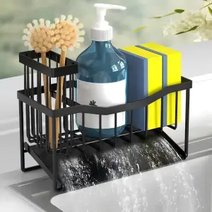 Maifan Sink Caddy Sponge Holder for Kitchen with Brush Holder and Stainless Steel Self Drain Tray, Rustproof Kitchen