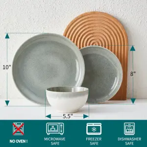 Pokini Gradient Green Stoneware Dinnerware Sets, Handmade Ceramic Round Dishes Set