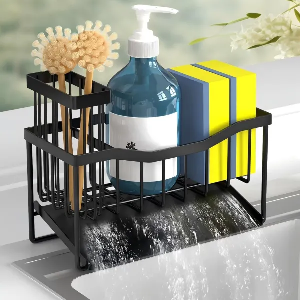 Maifan Sink Caddy Sponge Holder for Kitchen with Brush Holder and Stainless Steel Self Drain Tray, Rustproof Kitchen