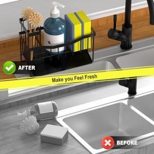 Maifan Sink Caddy Sponge Holder for Kitchen with Brush Holder and Stainless Steel Self Drain Tray, Rustproof Kitchen